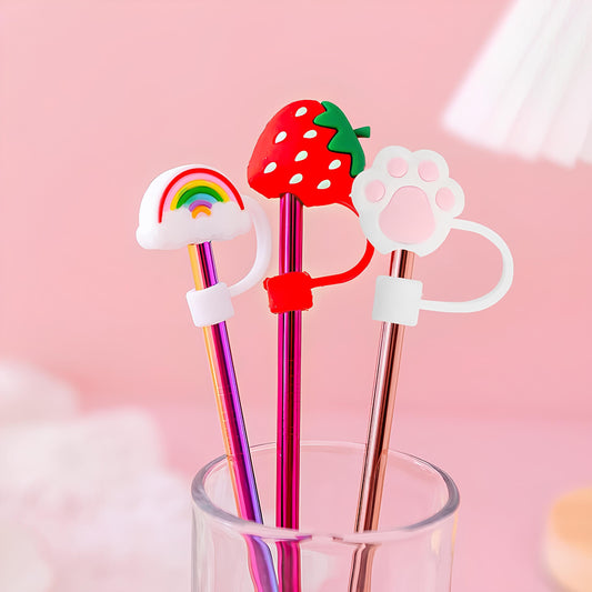 Silicone Straw Toppers – Cute & Reusable Dust Covers for Straws | Set of 4 Straw cap