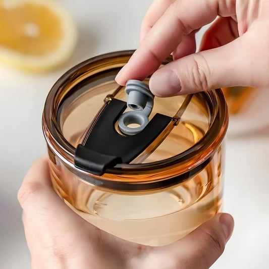Personalized Bliss - 400 ml Glass Tumbler with Leather Grip, Lid and Straw