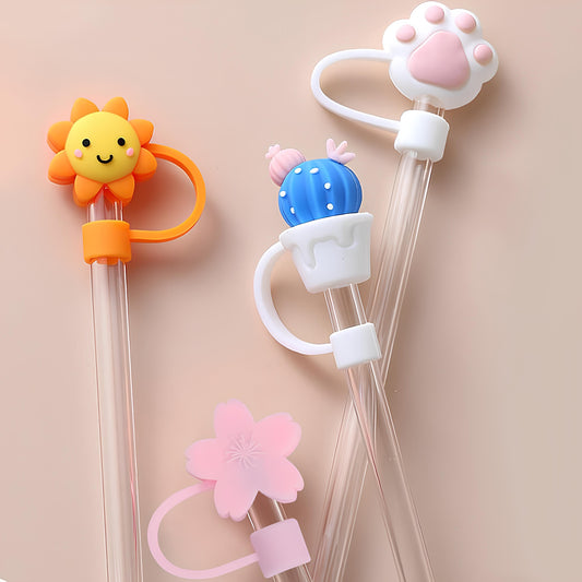Silicone Straw Toppers – Cute & Reusable Dust Covers for Straws | Set of 4 Straw cap
